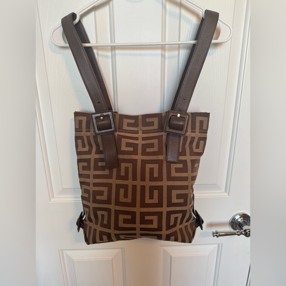 Givenchy Women’s Brown Geometric Canvas Tote Bag with Leather Straps